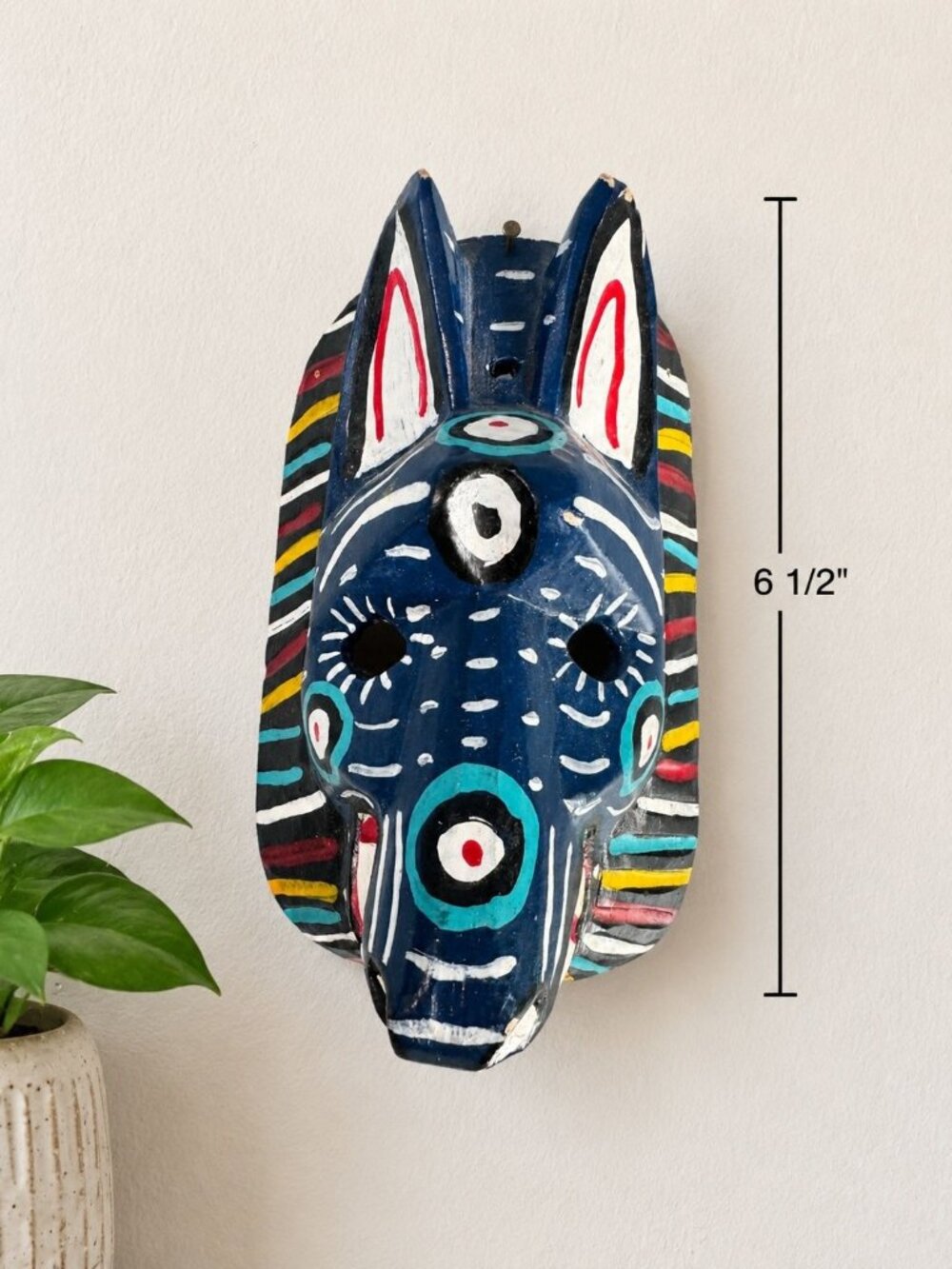 Mayan Dance Of The Animals Wood Mask Hand Painted Folk Art Wall Hanging 6 1/2"